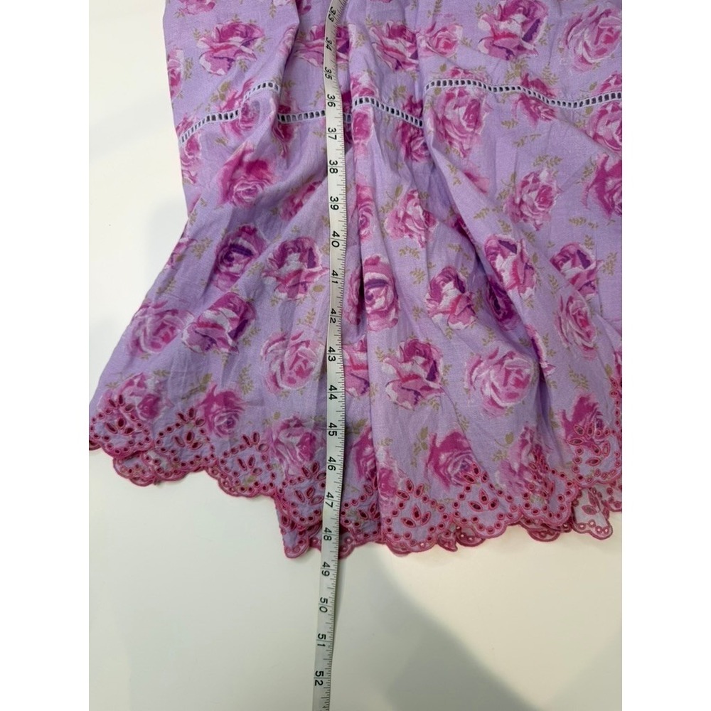 LoveShackFancy Harlyn Dress Cotton Eyelet Embroidery Pleated Bodice Rose Print 4 - Picture 9 of 9